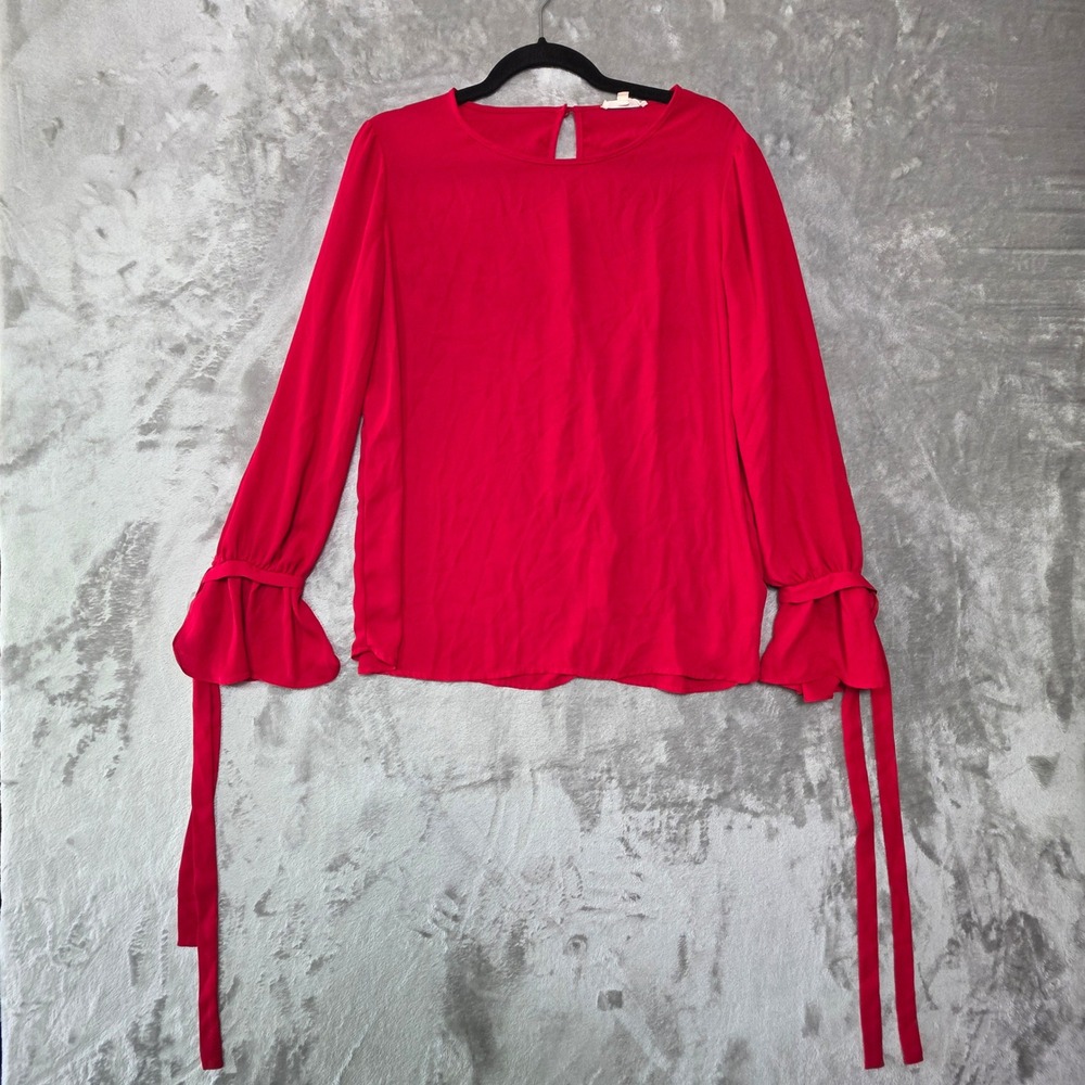 Pleione Womens Red Bell Sleeve Tie Cuff Blouse Top Size M WAQ504718